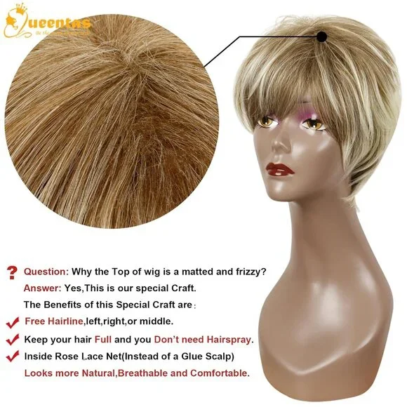 Pixie Layered Short Blonde Wigs for White Women Black Women Synthetic Hair Blond
